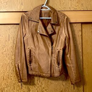 Max Studio Medium Faux Tan Leather Jacket (never worn)